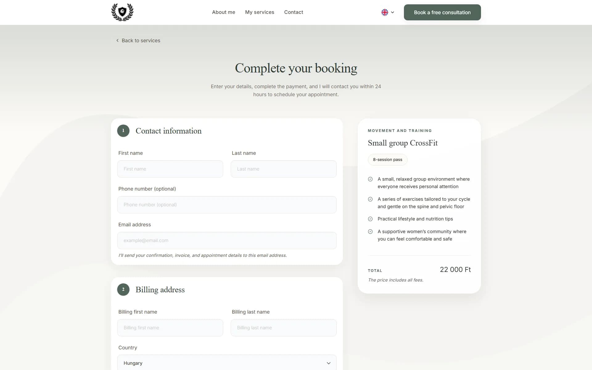 Checkout con dati di contatto e di fatturazione