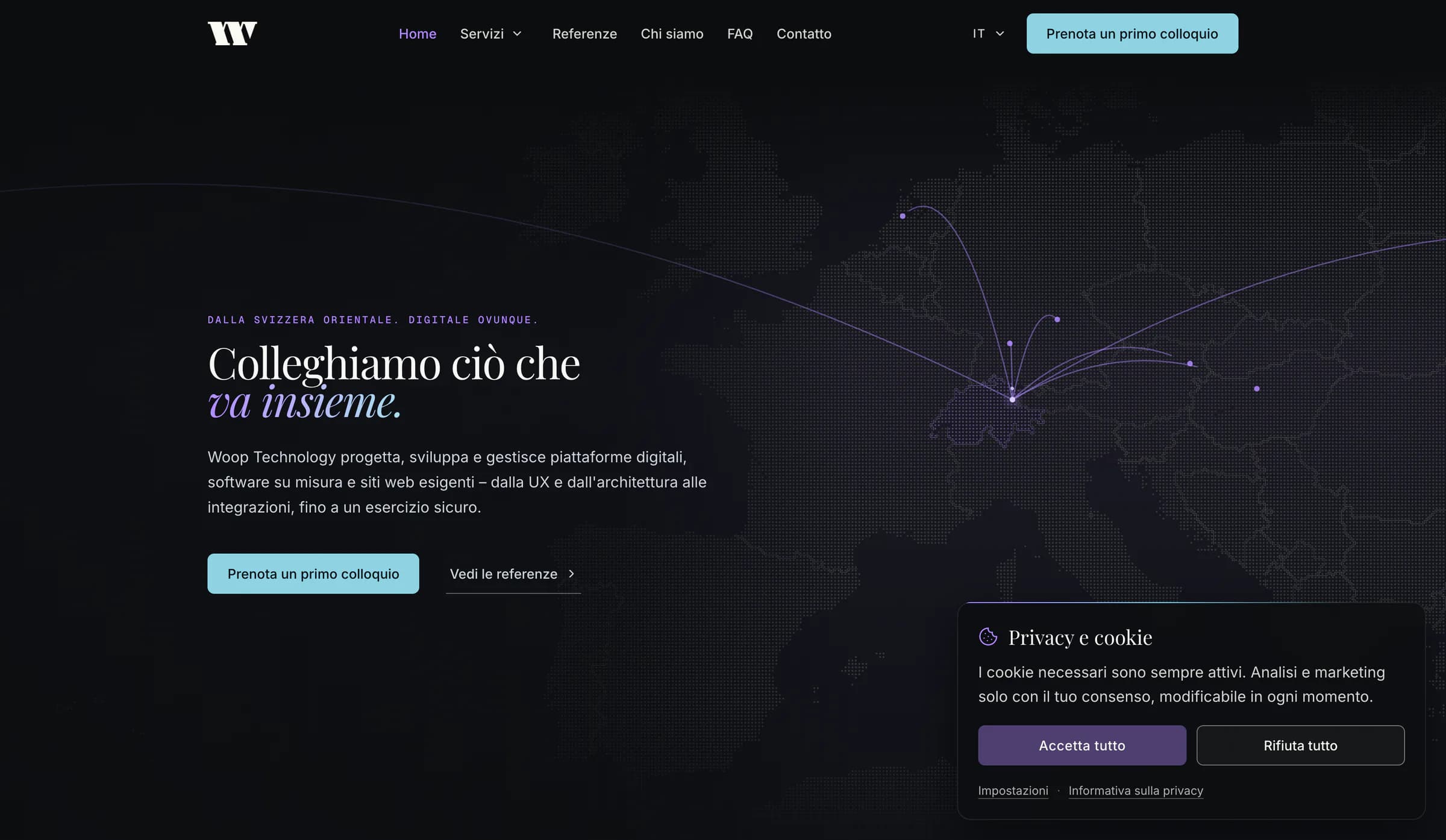 Banner di consenso nel design del progetto di riferimento