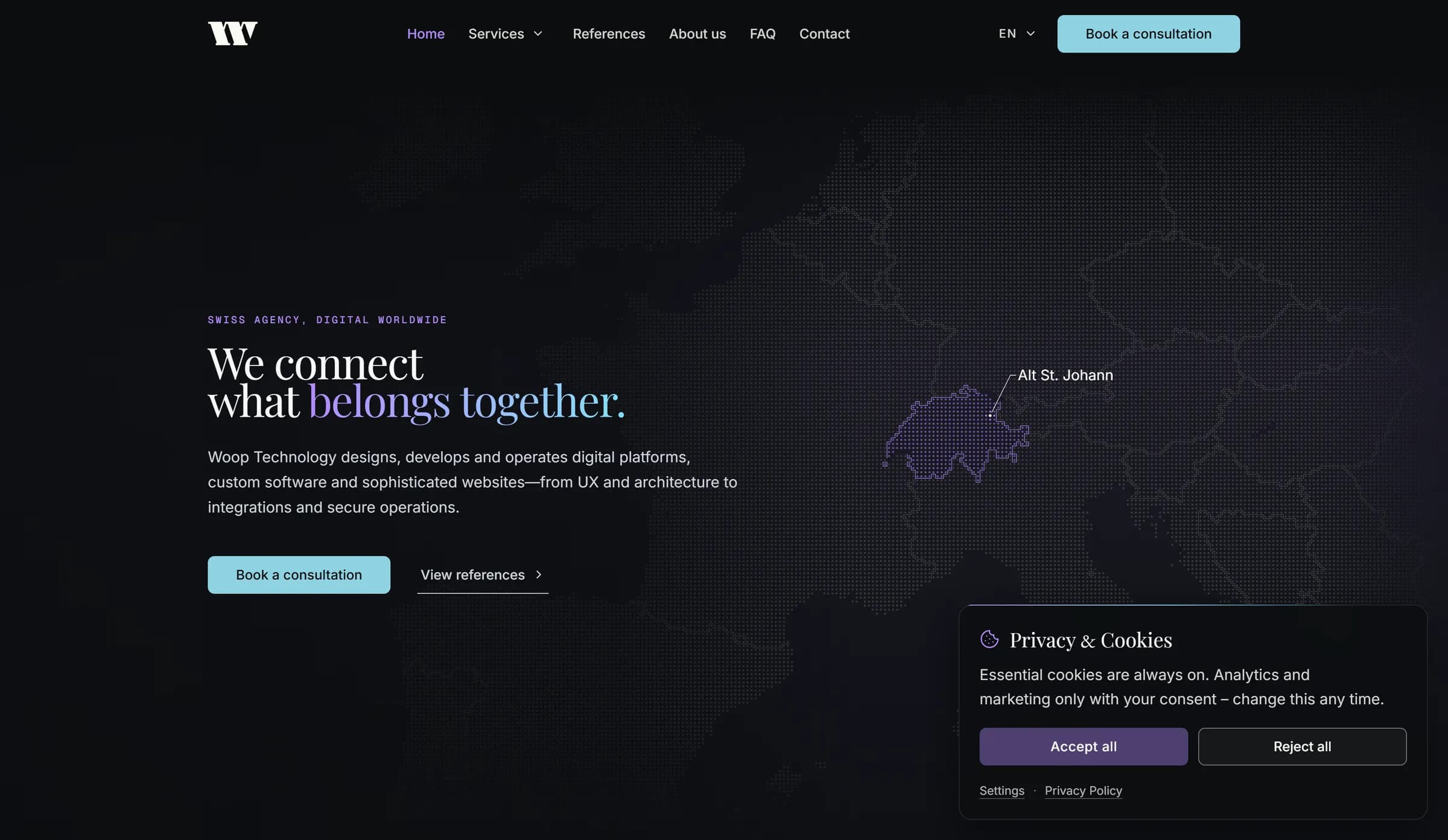 Banner di consenso nel design del progetto di riferimento